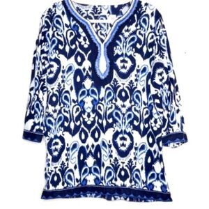 TANTRUMS Boho Tunic Embroidered Top, blue and white